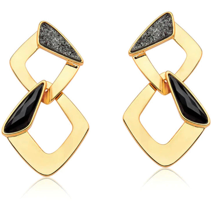 Camila Black Obsidian Druse Gold Earrings Earrings Trendzio