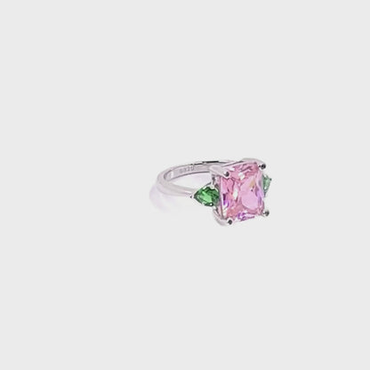 Classic Pink Sapphire With Green Emerald Side Stones
