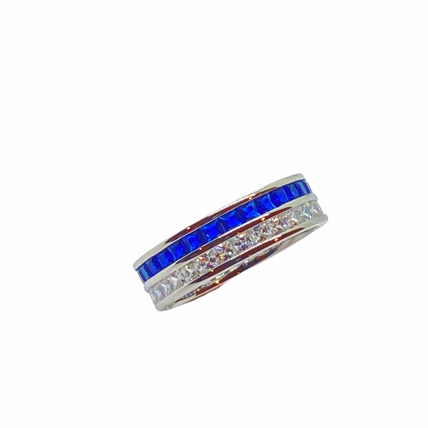 Blue Sapphire and White CZ Eternity Ring Rings TRENDZIO