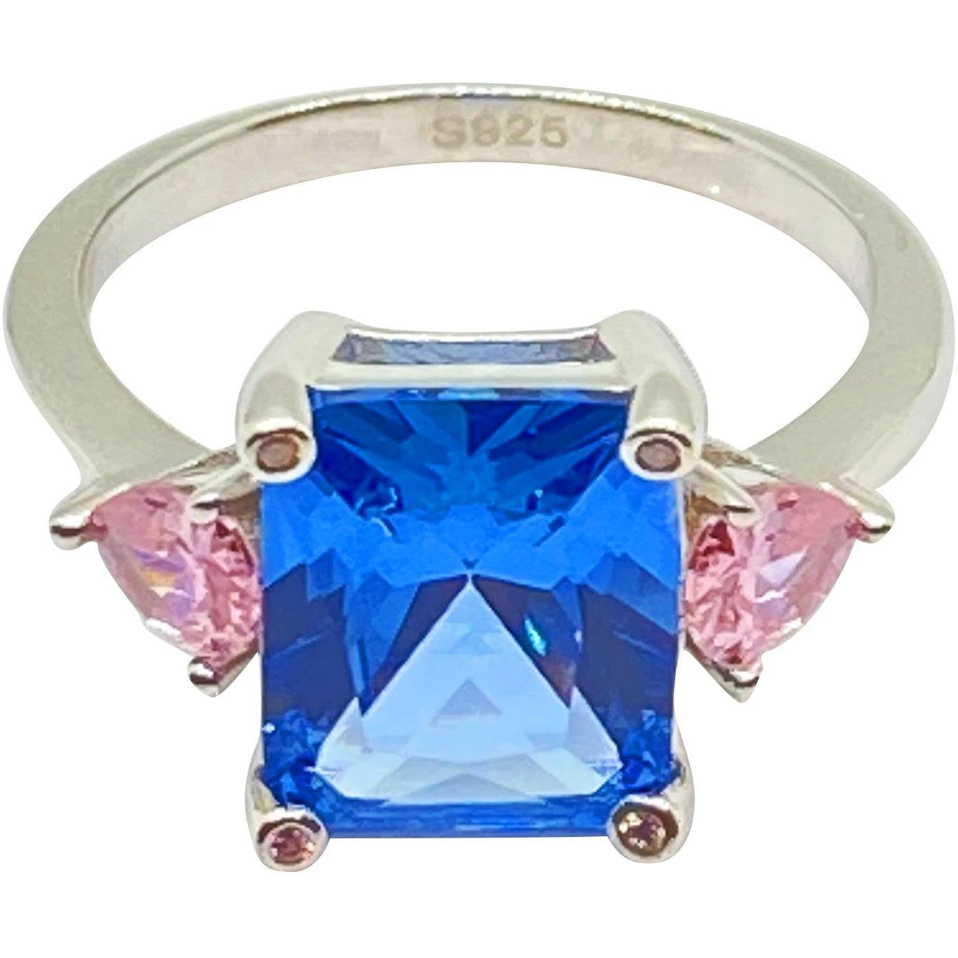 Classic Light Blue Sapphire With Pink Sapphire Side Stones Rings Trendzio