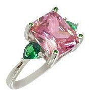 Classic Pink Sapphire With Green Emerald Side Stones Rings Trendzio