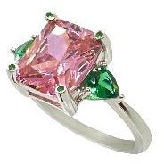 Classic Pink Sapphire With Green Emerald Side Stones Rings Trendzio