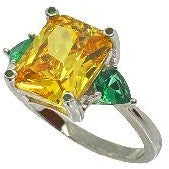 Classic Yellow Citrine and Green CZ Stone Ring Rings Trendzio