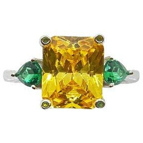 Classic Yellow Citrine and Green CZ Stone Ring Rings Trendzio