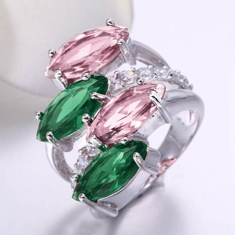 Claudine Pink Sapphire Green Emerald Ring Rings Trendzio 6
