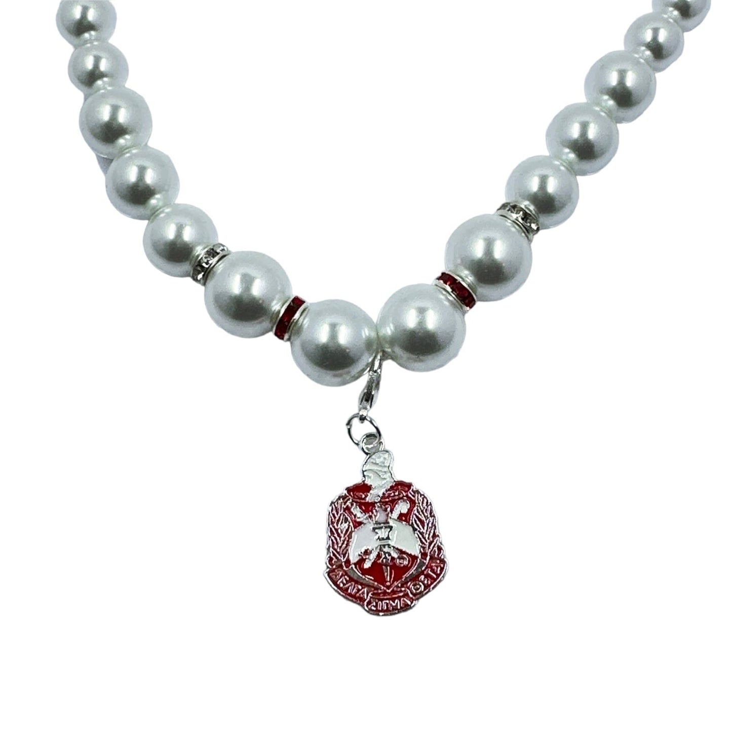 Delta Sigma Theta Glass Pearl Necklace with Shield Necklaces Trendzio