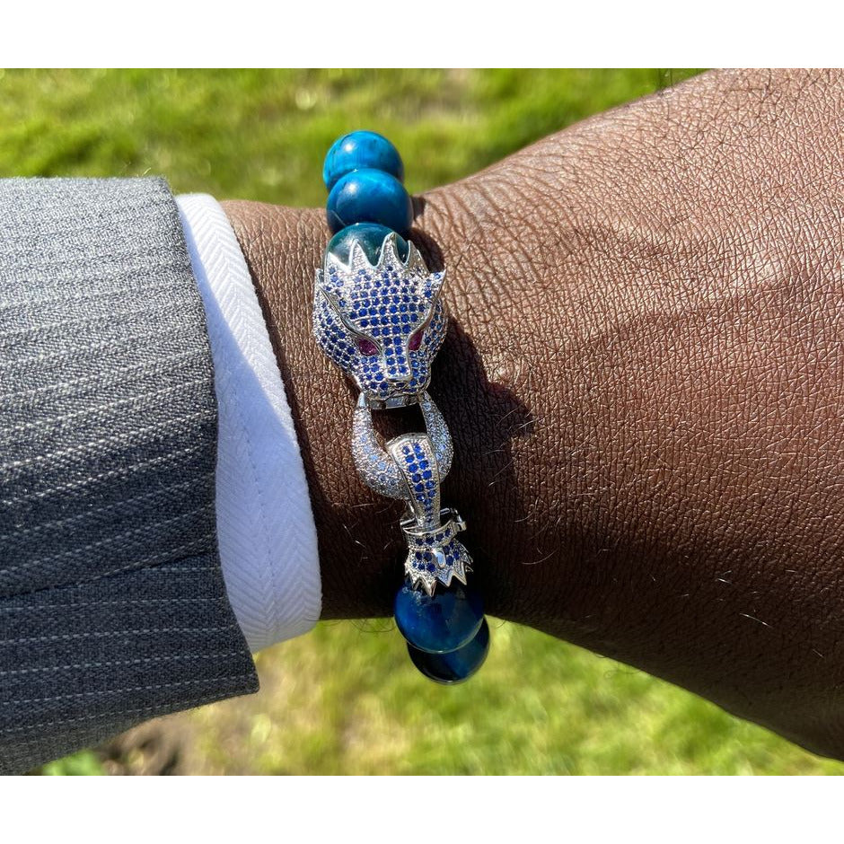 Dragon Head CZ Clasp Stone Bead Bracelet Bracelets TRENDZIO