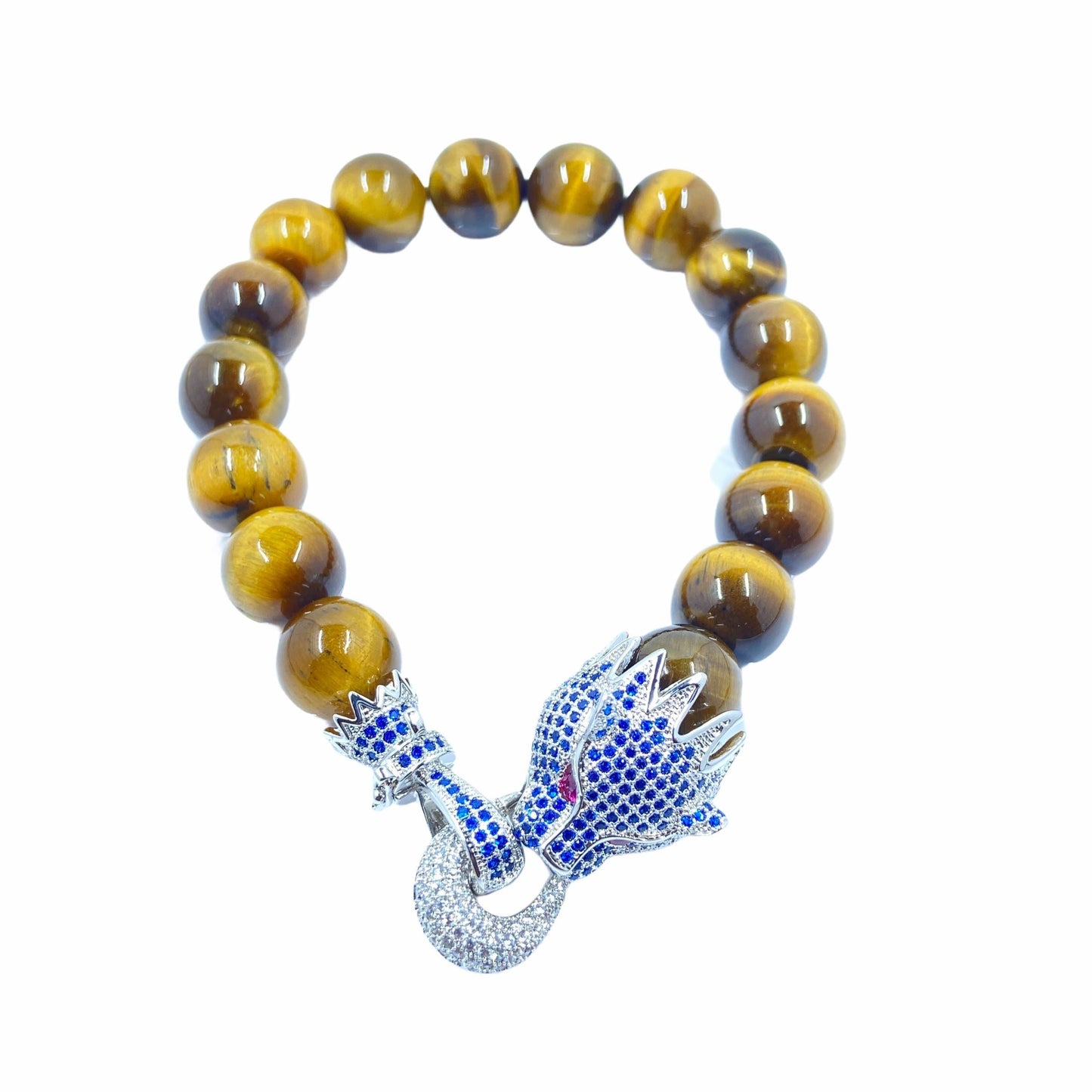 Dragon Head CZ Clasp Stone Bead Bracelet Bracelets TRENDZIO Brown Tiger's Eye