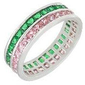 Green Emerald and Pink Sapphire Eternity Ring Rings Trendzio
