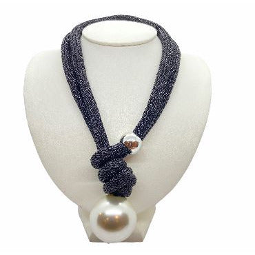 Handmade Unique Adjustable Rope Necklace with Big Pearl necklace Trendzio Black
