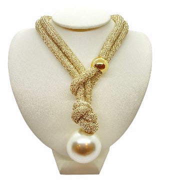 Handmade Unique Adjustable Rope Necklace with Big Pearl necklace Trendzio Gold