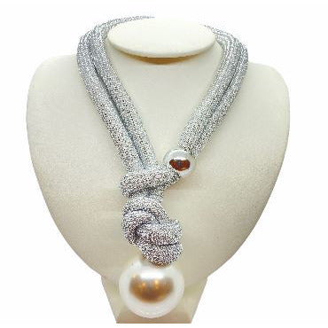 Handmade Unique Adjustable Rope Necklace with Big Pearl necklace Trendzio Silver