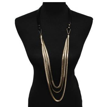 Leather and Gold Chain Multi Layered Necklace necklace Trendzio