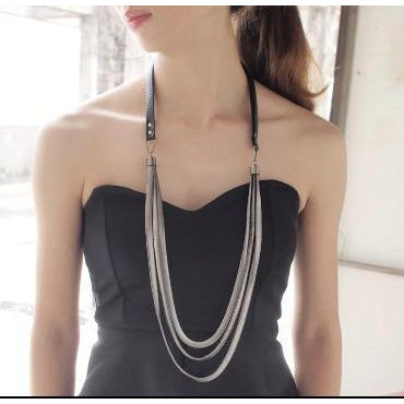 Leather and Gold Chain Multi Layered Necklace necklace Trendzio