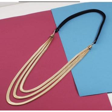 Leather and Gold Chain Multi Layered Necklace necklace Trendzio Gold