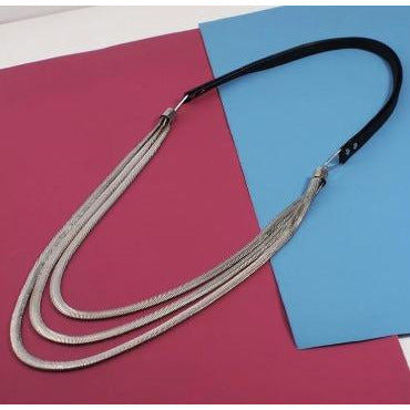 Leather and Gold Chain Multi Layered Necklace necklace Trendzio Silver