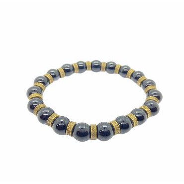 Men's 10mm Natural Gemstone Bead Bracelets Bracelets Trendzio Black Onyx and Old Gold