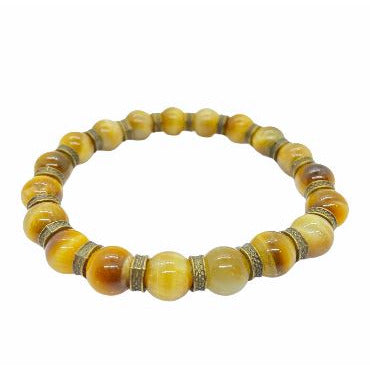 Men's 10mm Natural Gemstone Bead Bracelets Bracelets Trendzio Brown Tiger's Eye and Old Gold