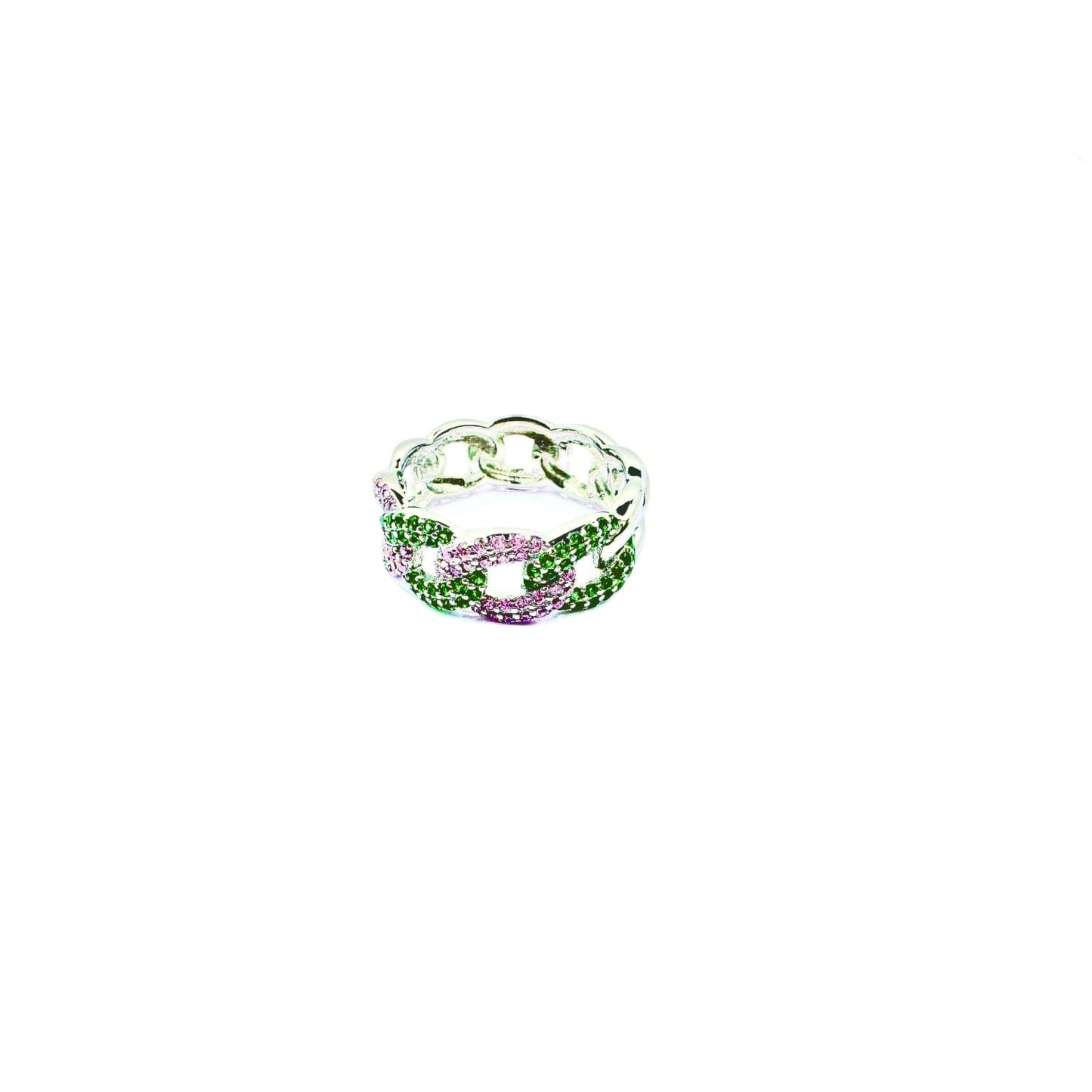 Michele Pink and Green Chain Link Ring Rings TRENDZIO