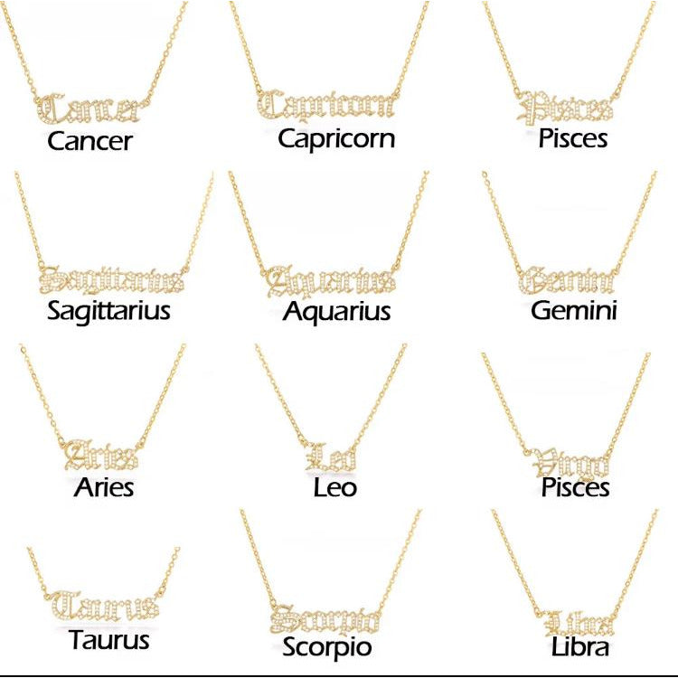 Old English Zodiac CZ Gold Necklace necklace TRENDZIO