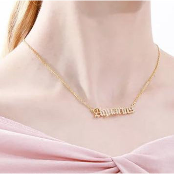Old English Zodiac CZ Gold Necklace necklace TRENDZIO