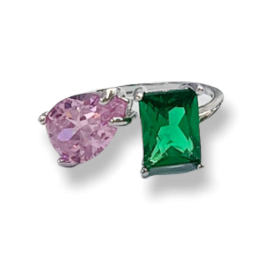Pink and Green Double Stone Ring Rings Trendzio 8