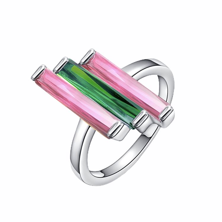 Pink and Green Trinity Bar Ring Rings TRENDZIO 5