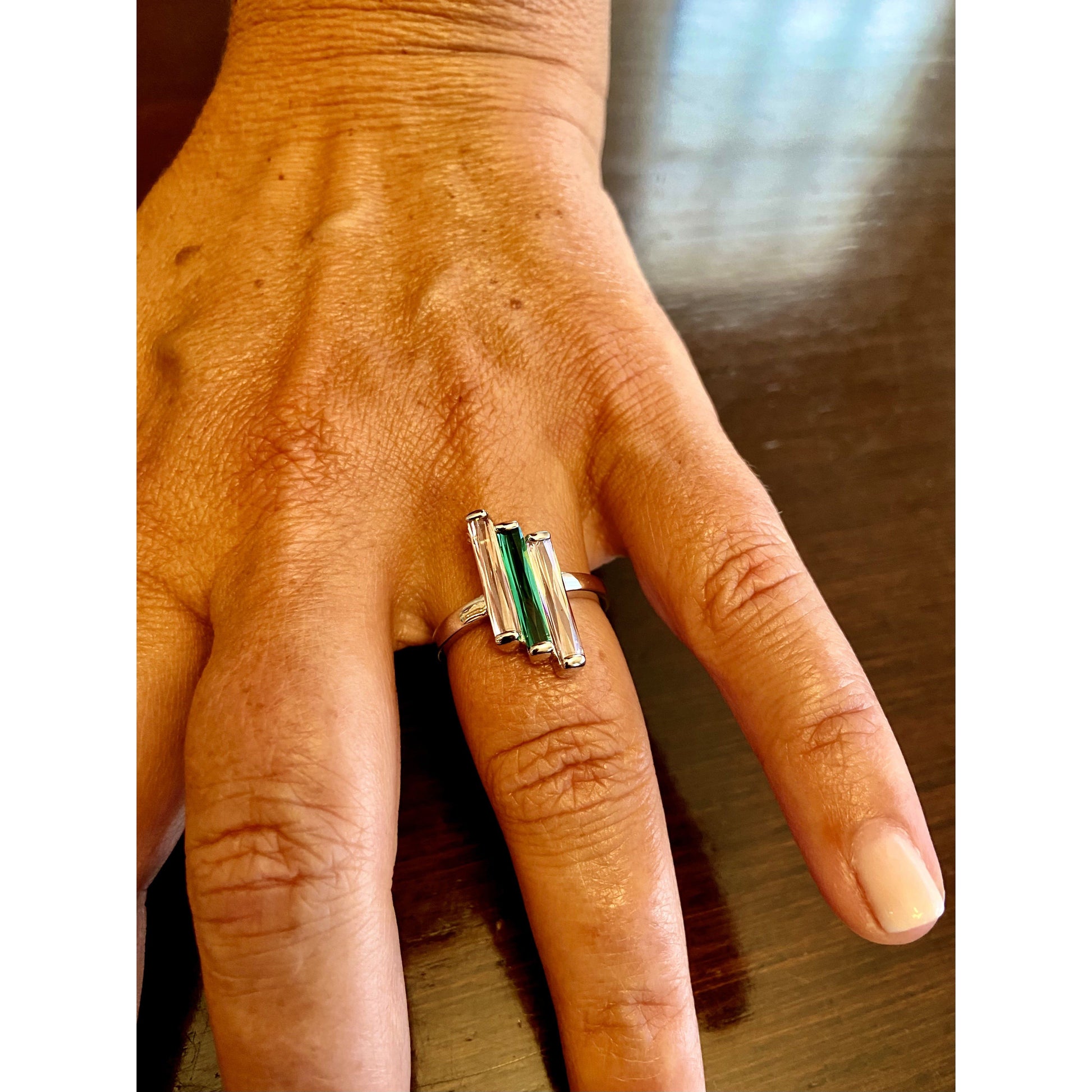 Pink and Green Trinity Bar Ring Rings TRENDZIO