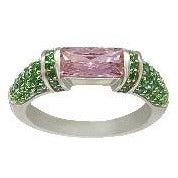 Pink Sapphire and Green Emerald Pinky Ring Rings Trendzio 4