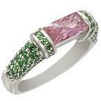 Pink Sapphire and Green Emerald Pinky Ring Rings Trendzio