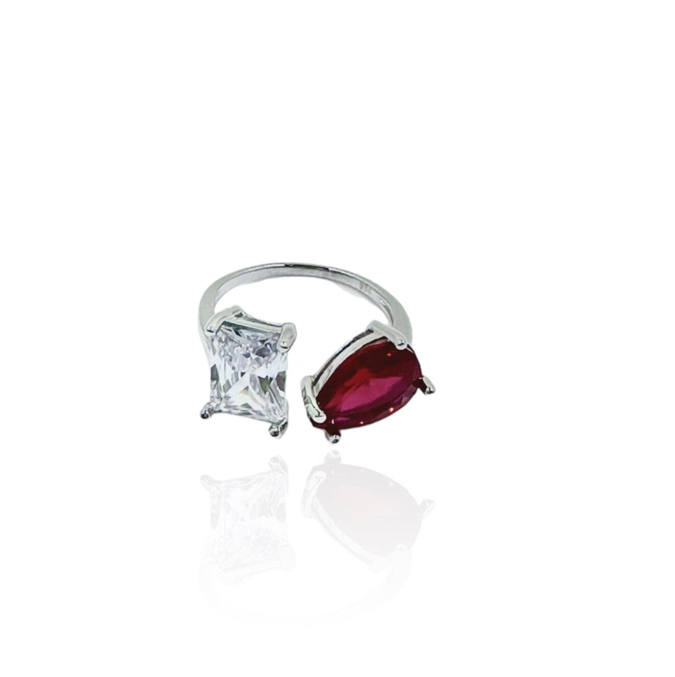 Red and White CZ Diamond Double Stone Ring Rings Trendzio 5