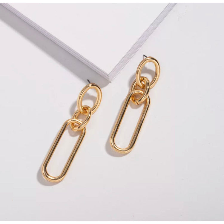 Rose Long Oval Chain Link Earrings Earrings Trendzio Gold