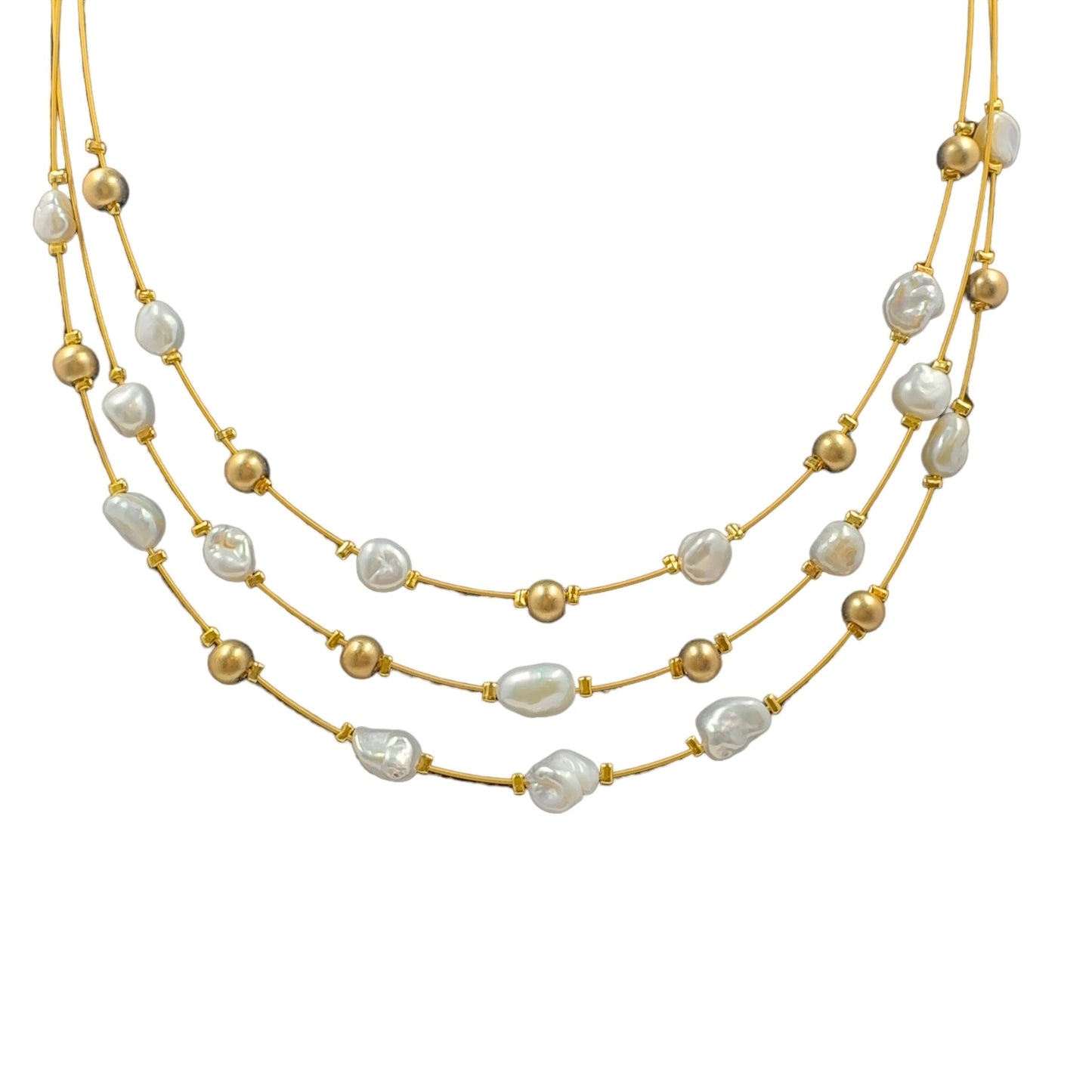 Sea Lily 3 Strand Japanese Keisha Pearl Necklace Necklaces Sea Lily