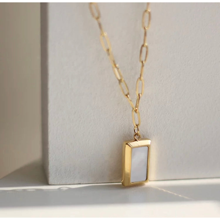 Sidney Square Mother of Pearl Pendant Necklace Necklaces TRENDZIO