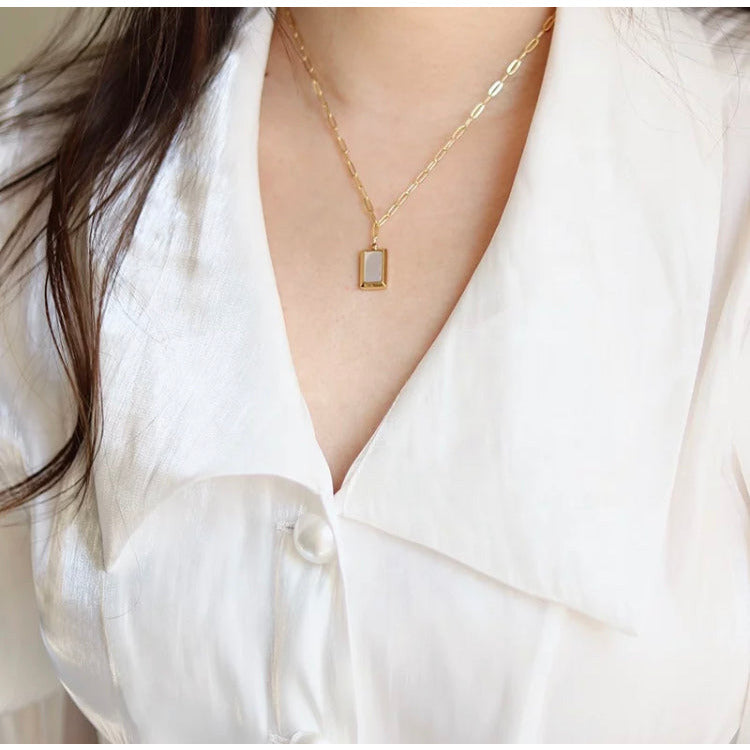Sidney Square Mother of Pearl Pendant Necklace Necklaces TRENDZIO