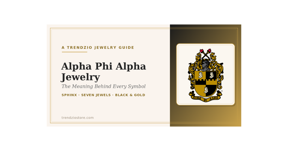 Alpha Phi Alpha official crest on a Trendzio Jewelry Alpha Phi Alpha jewelry guide banner in black and old gold
