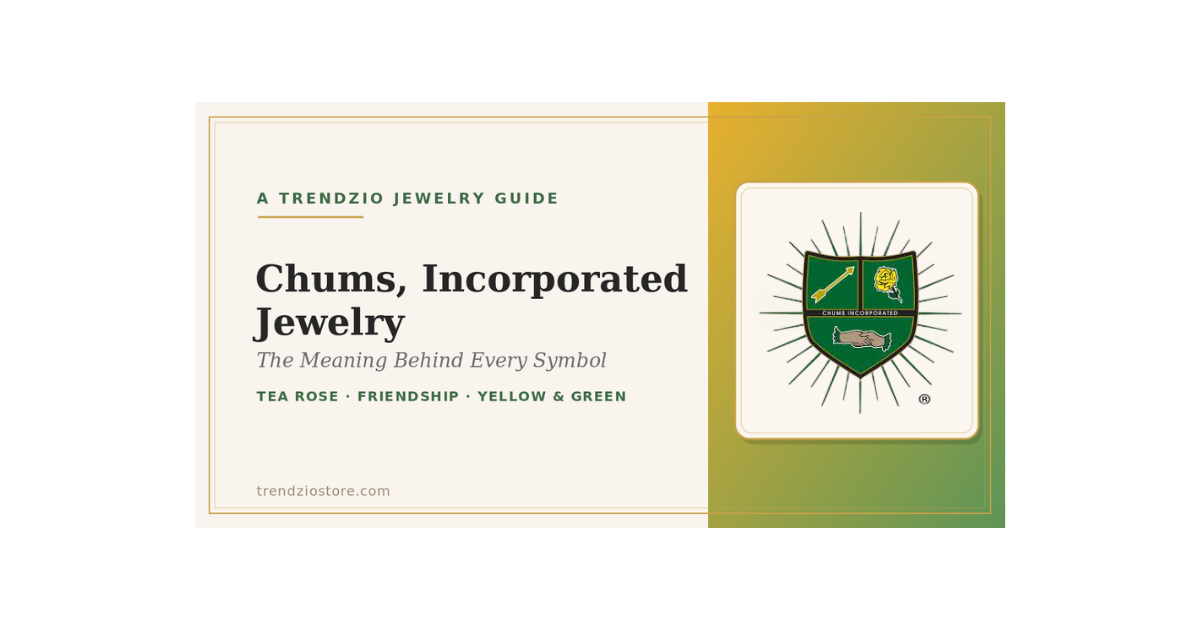 Chums, Incorporated official emblem on a Trendzio Jewelry Chums jewelry guide banner in yellow and green