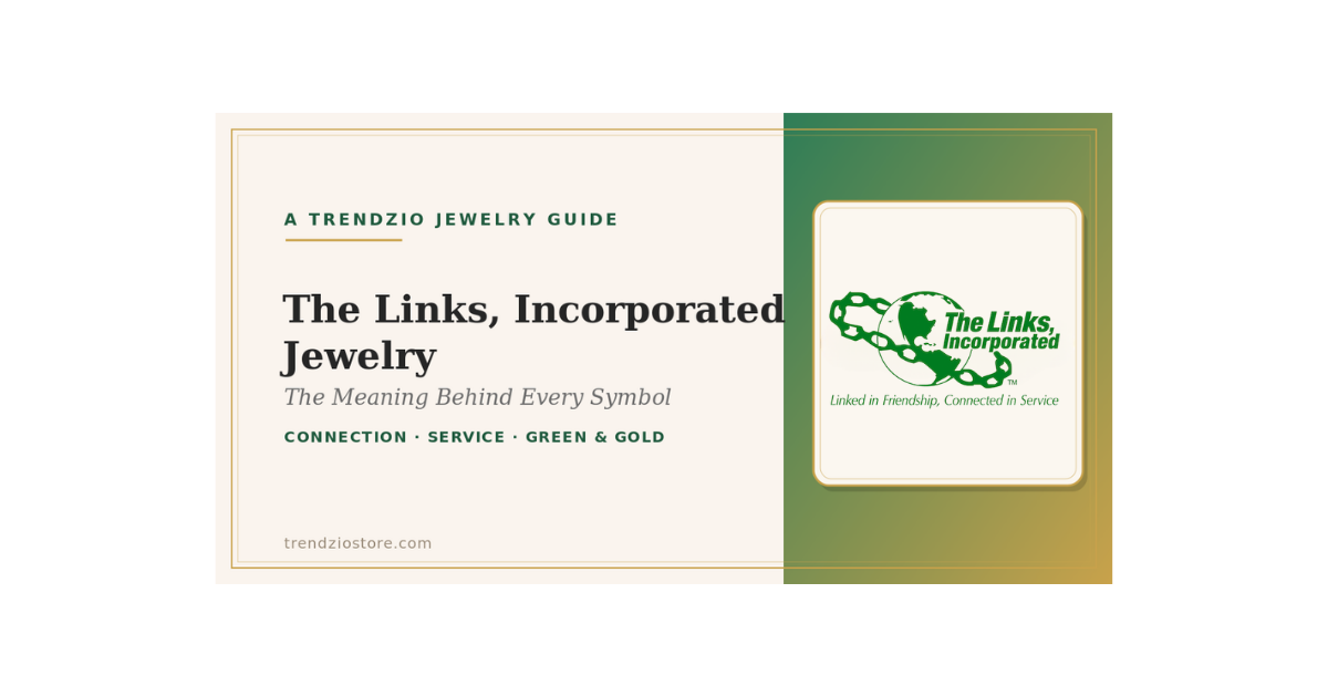 The Links, Incorporated official emblem on a Trendzio Jewelry Links guide banner in green and gold