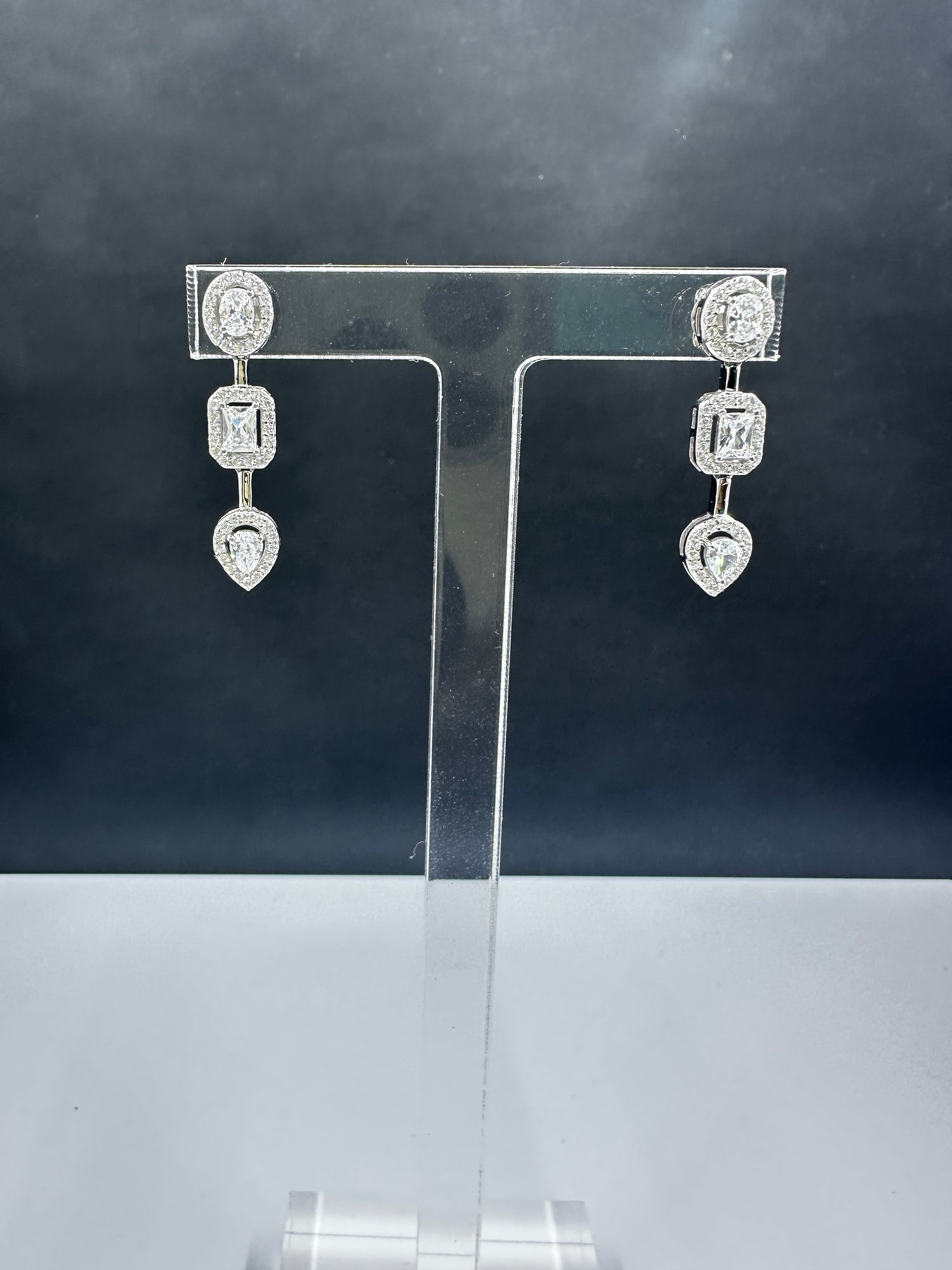 Sterling Silver 3 Stone Drop CZ Earrings