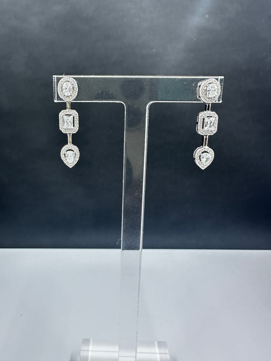 Sterling Silver 3 Stone Drop CZ Earrings