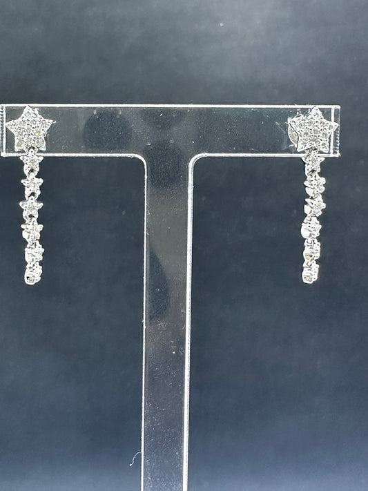Sterling Silver Star Drop CZ Earrings