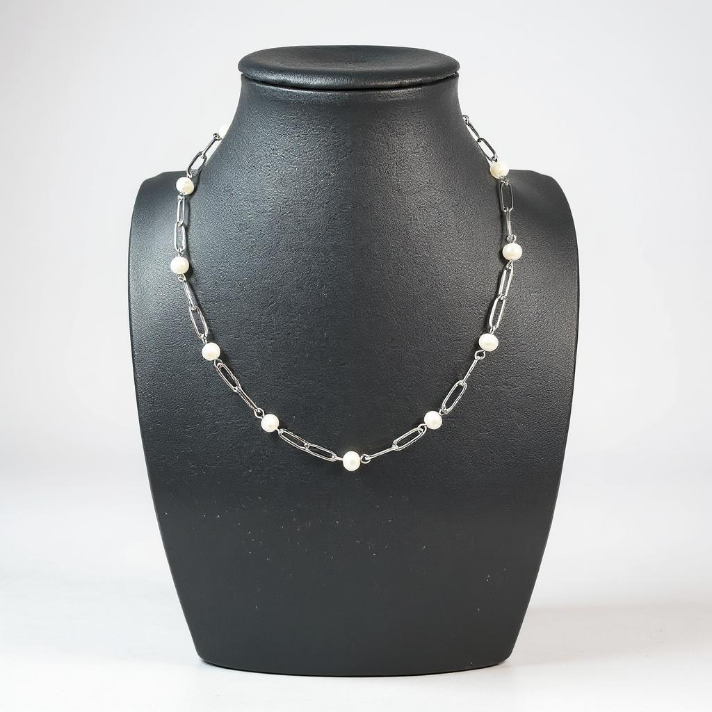 Paper Clip Pearl Necklace
