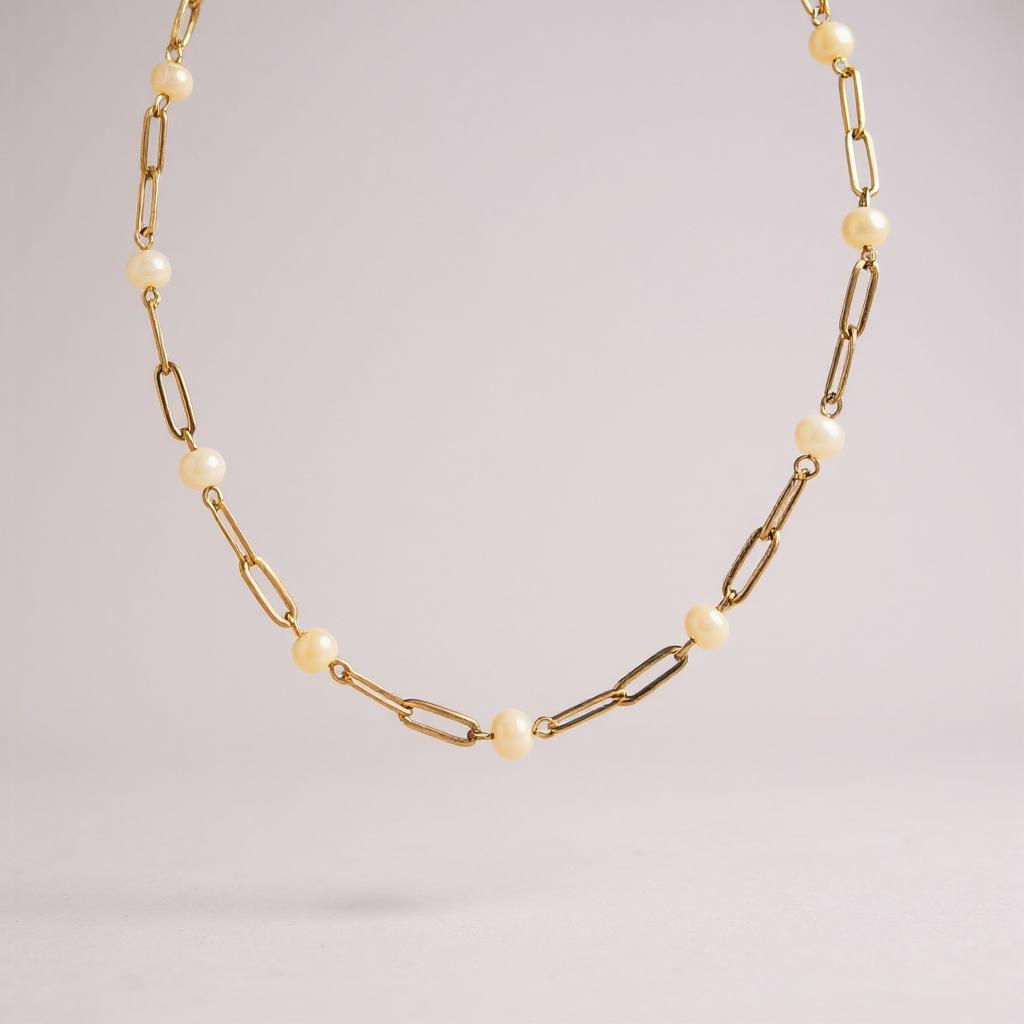 Paper Clip Pearl Necklace