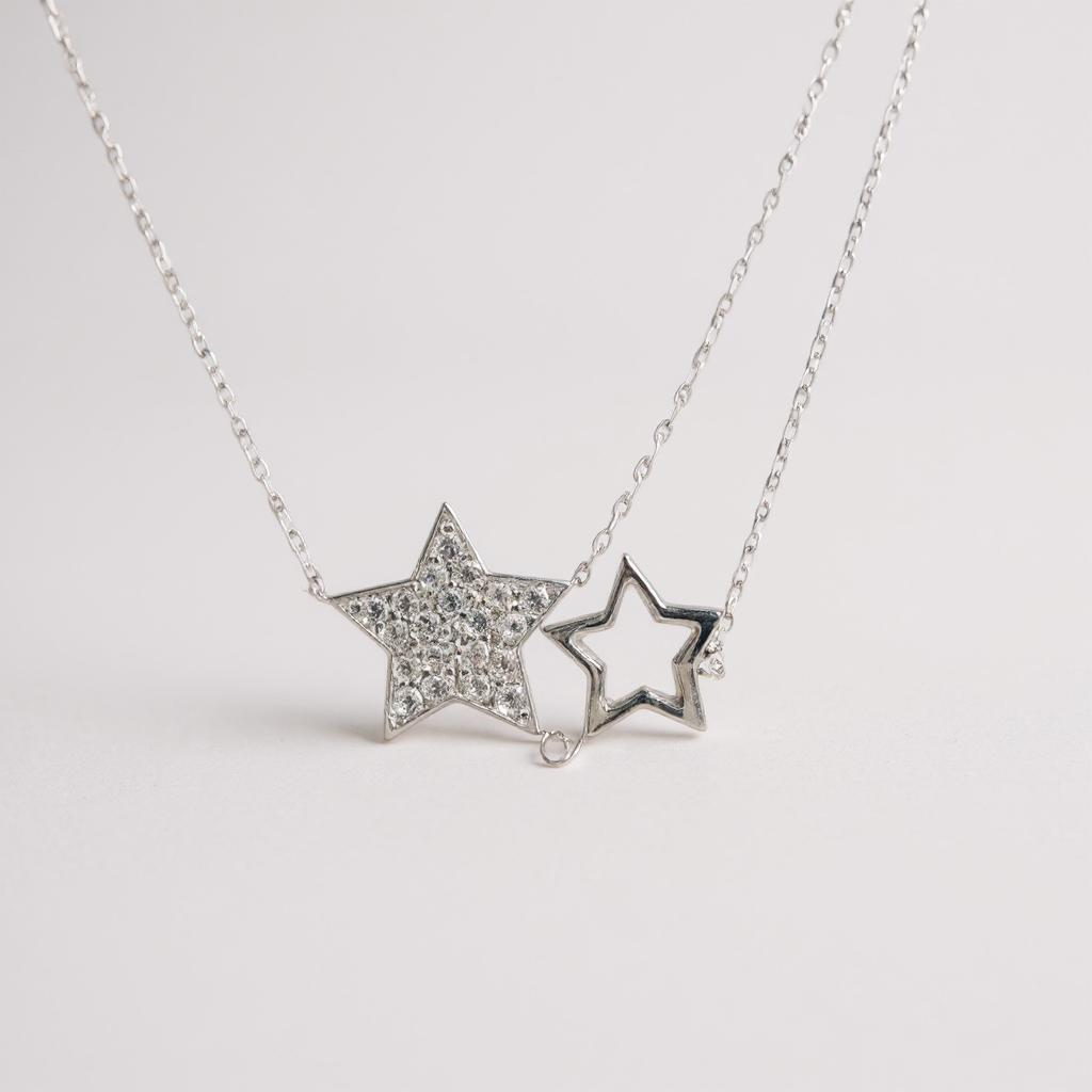Sterling Silver Double Star Necklace