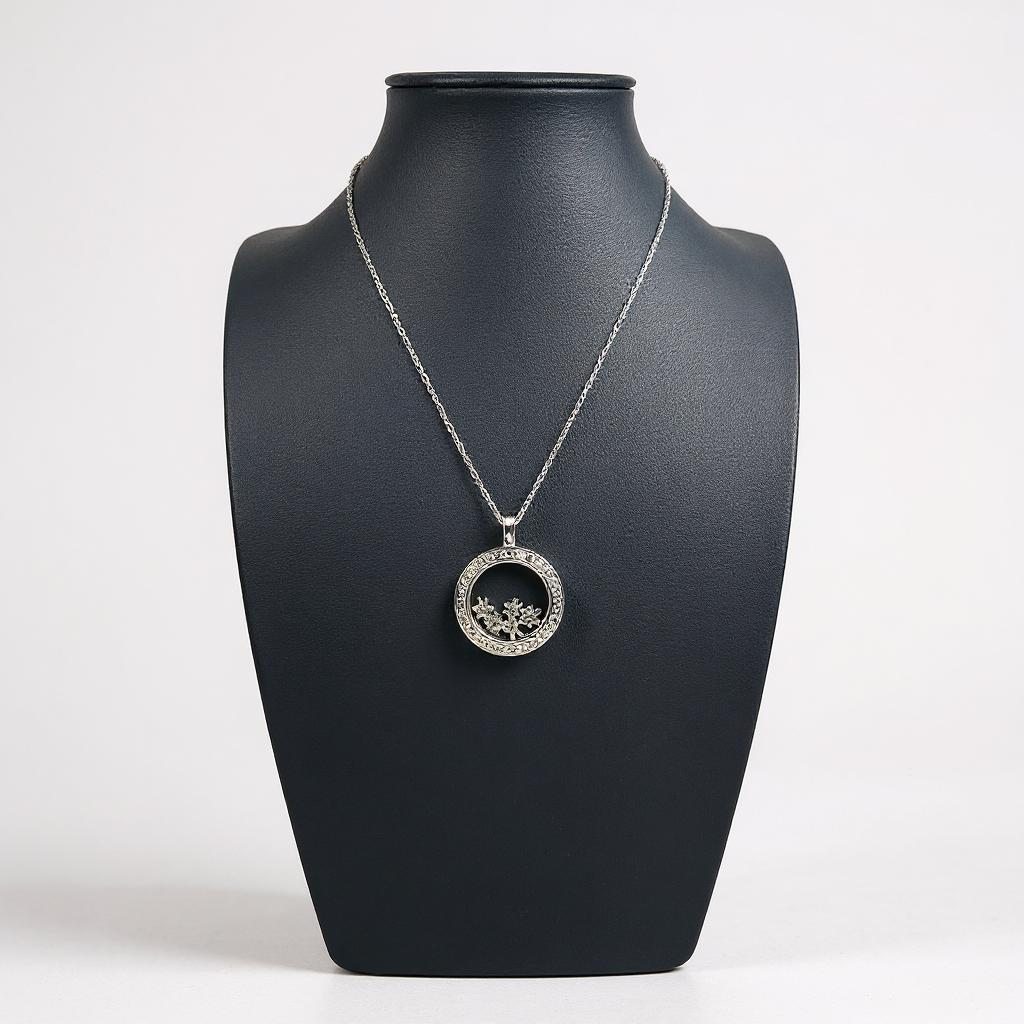 Sterling Silver CZ Circle Floating Star Necklace