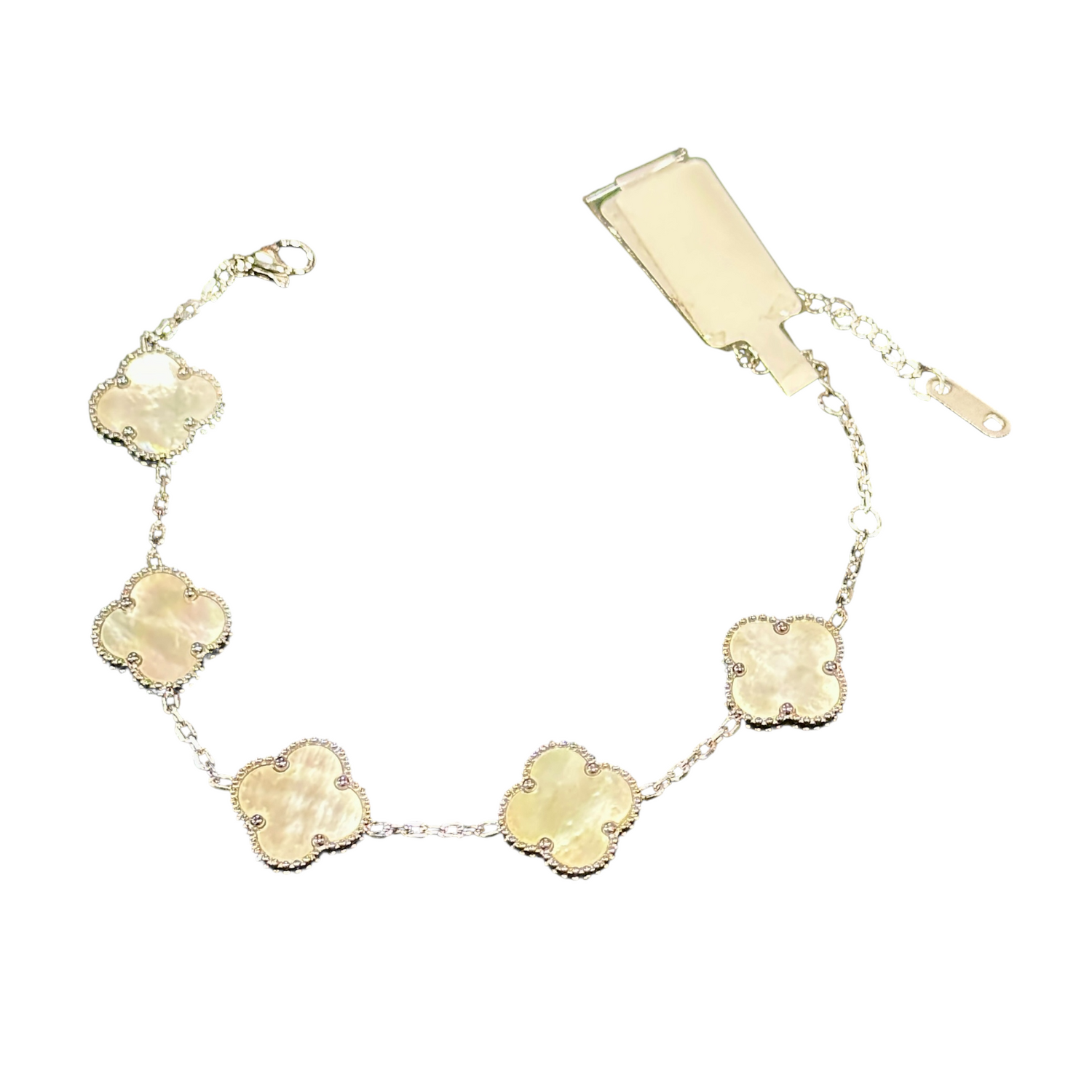 Kaitlin White Flower Clover Silver Bracelet