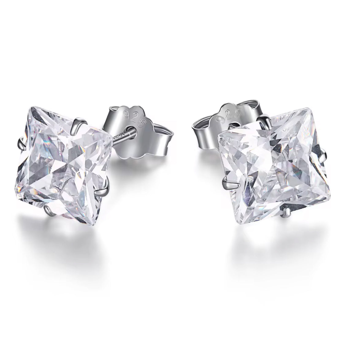 Stainless Steel 4Ct CZ Square Earrings