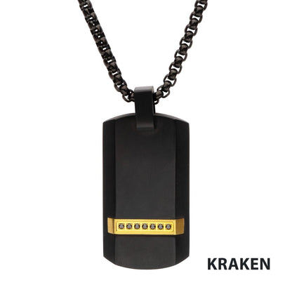 Genuine Black 7 Sapphire Gem Dog Tag Necklace
