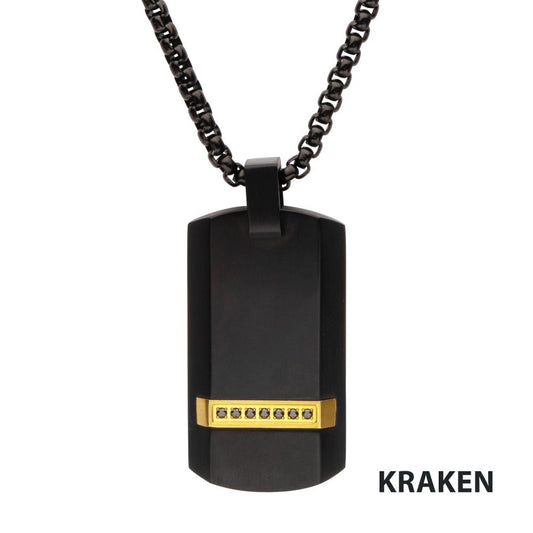 Genuine Black 7 Sapphire Gem Dog Tag Necklace
