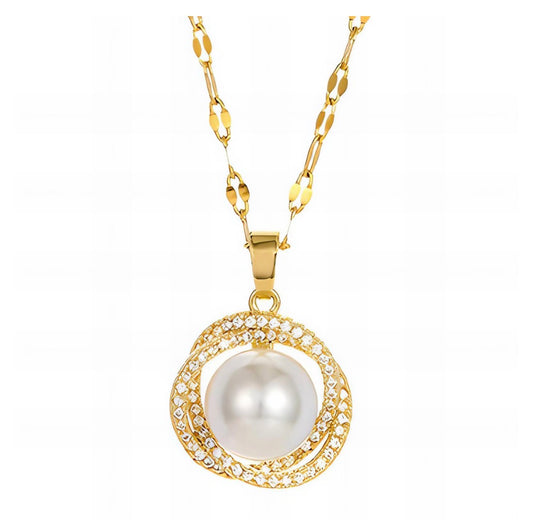 Tisha Circle CZ Pearl Necklace